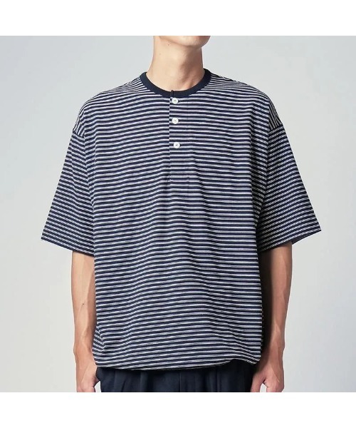 Healthknit(ヘルスニット)の「Healthknit Classic Border Jersey Henlyneck S/S (#51048)(Tシャツ/カットソー・メンズ・ブラック系その他・MEDIUM/LARGE/X-LARGE)」の1枚目の写真