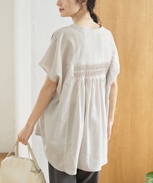 ポリエステルボイル ピンタックフレンチスリーブシャツ