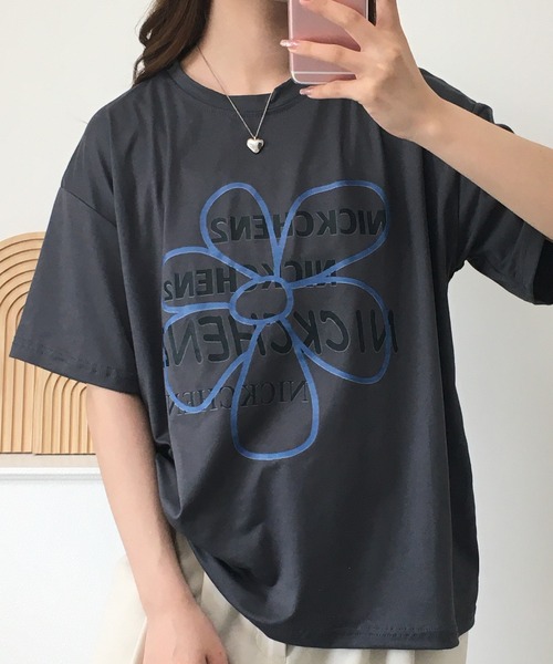 RME.（アールエムイー）の「フラワープリントオーバーサイズTシャツ 半袖（Tシャツ/カットソー・レディース・ホワイト/ダークグレー・FREE）」の9枚目の写真