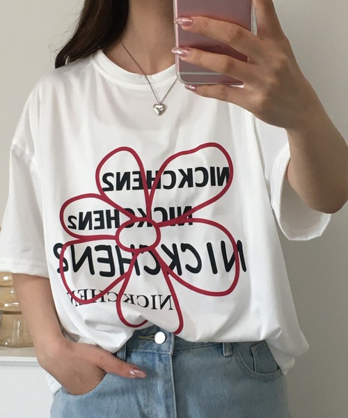 RME.（アールエムイー）の「フラワープリントオーバーサイズTシャツ 半袖（Tシャツ/カットソー・レディース・ホワイト/ダークグレー・FREE）」の5枚目の写真