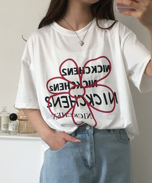 RME.（アールエムイー）の「フラワープリントオーバーサイズTシャツ 半袖（Tシャツ/カットソー・レディース・ホワイト/ダークグレー・FREE）」の6枚目の写真