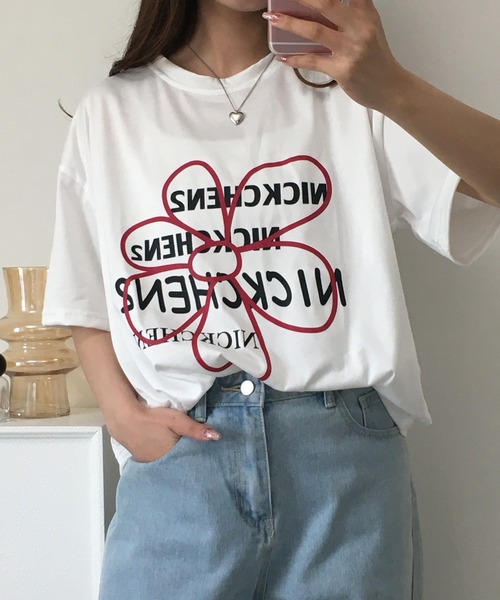 RME.（アールエムイー）の「フラワープリントオーバーサイズTシャツ 半袖（Tシャツ/カットソー・レディース・ホワイト/ダークグレー・FREE）」の7枚目の写真