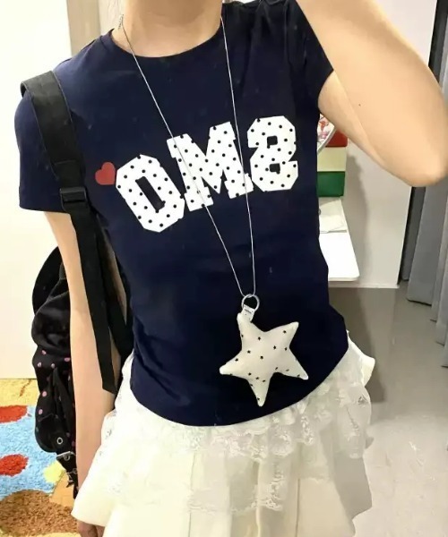 SHEPP(シープ)の「ハートワンポイント ドットロゴ 半袖コンパクトTシャツ(Tシャツ/カットソー・レディース・ネイビー・M/L)」の6枚目の写真