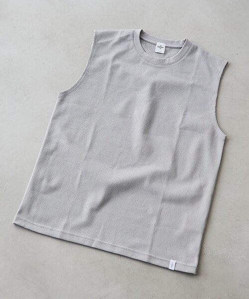 coen(コーエン)の「【形態回復性・ストレッチ性】SOLOTEX(R) ワッフルノースリーブTシャツ(Tシャツ/カットソー・メンズ・ホワイト/ライトグレー・L/M/S)」の2枚目の写真