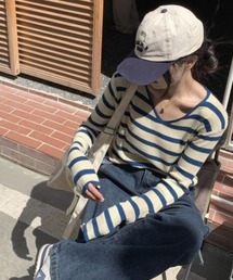 韓国ストリート感たっぷり♪着回し抜群のボーダーロングスリーブTシャツ