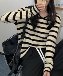 韓国ストリート感たっぷり♪着回し抜群のボーダーロングスリーブTシャツ