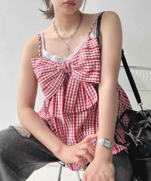 AS KNOW AS plus(アズノゥアズプラス)の「〇アジャスター付き リボンビスチェチュニック(チュニック・レディース・ネイビー系/ホワイト系/レッド系・FREE)」の20枚目の写真
