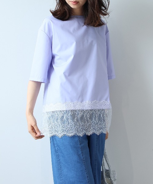 leswel（レスウェル）の「【M/L】レースヘムブラウス（シャツ/ブラウス・レディース・ラベンダー/ネイビー/ダークブラウン・M/L）」の4枚目の写真