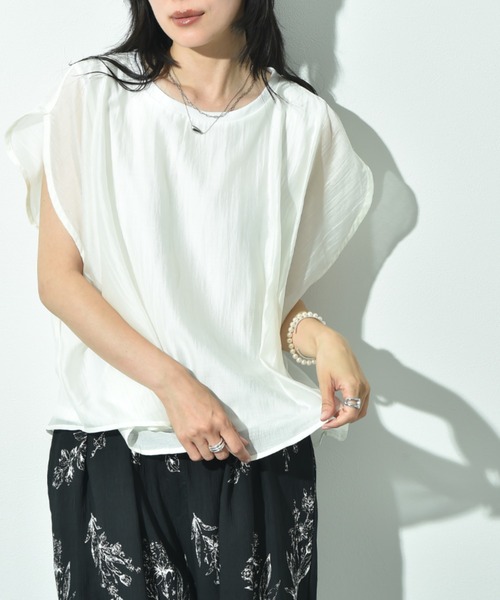 INTERPLANET(インタープラネット)の「シアーカットドッキングプルオーバー(Tシャツ/カットソー・レディース・オフホワイト/ブラウン/ブラック・FREE)」の1枚目の写真