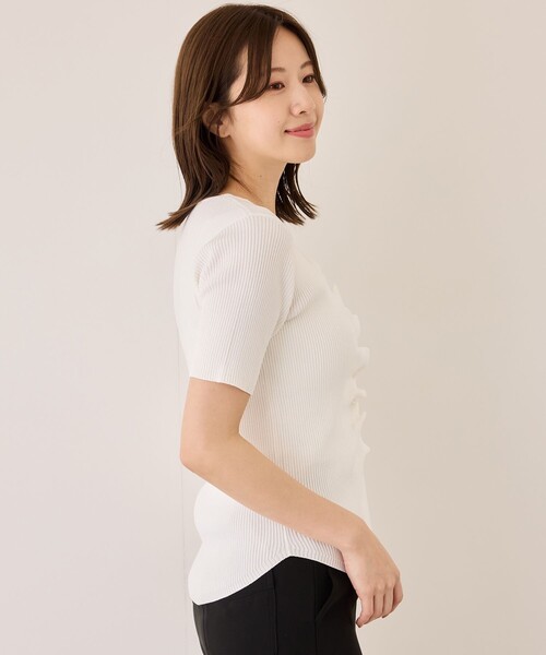 Jayro(ジャイロ)の「ボタン付きフロントギャザーリブ半袖ニット(ニット/セーター・レディース・ネイビー/チャコールグレー/ブラック/ブルー/ホワイト・M)」の20枚目の写真