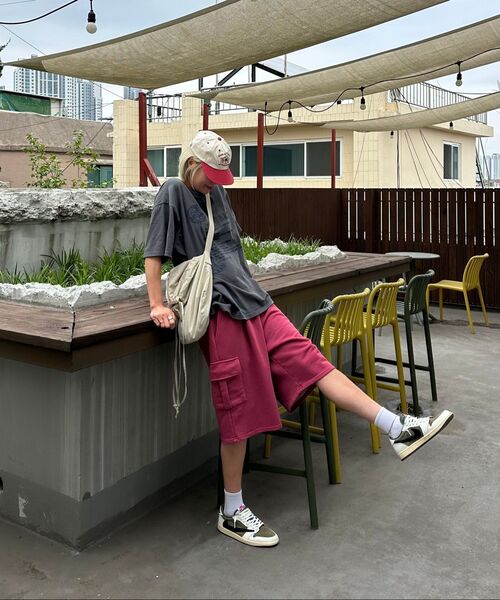 URBANAGE(アーバンエイジ)の「バミューダピグメントワンタッチカーゴスウェットショートパンツチャコール(その他パンツ・レディース・その他・MEDIUM/LARGE/X-LARGE)」の5枚目の写真