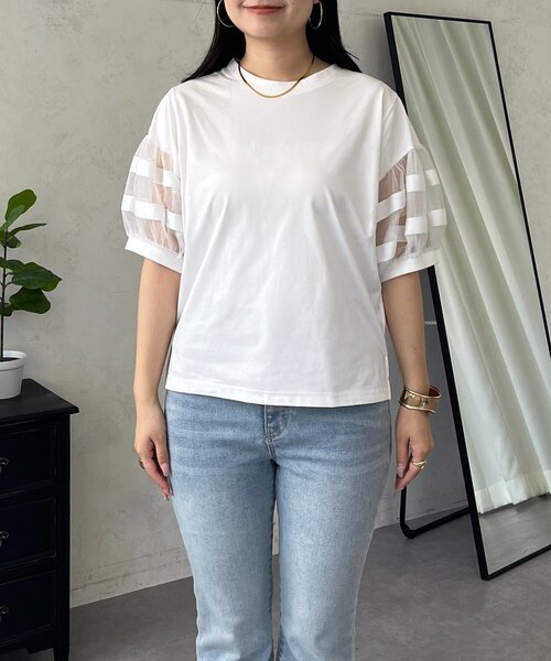 prose verse(プロズヴェール)の「袖ボリュームチュールTシャツ(Tシャツ/カットソー・レディース・ブラック/オフホワイト・MEDIUM/LARGE)」の5枚目の写真