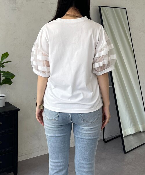 prose verse(プロズヴェール)の「袖ボリュームチュールTシャツ(Tシャツ/カットソー・レディース・ブラック/オフホワイト・MEDIUM/LARGE)」の7枚目の写真
