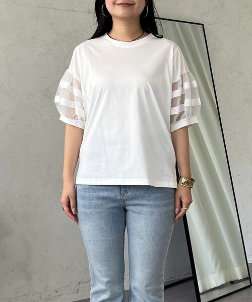 prose verse(プロズヴェール)の「袖ボリュームチュールTシャツ(Tシャツ/カットソー・レディース・ブラック/オフホワイト・MEDIUM/LARGE)」の8枚目の写真
