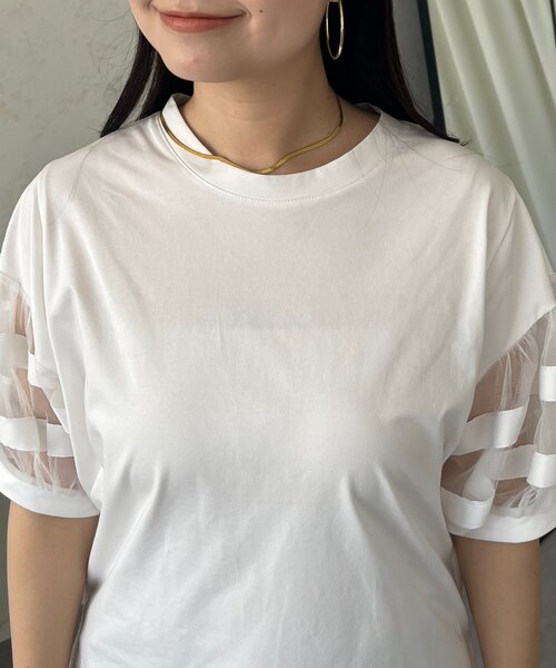 prose verse(プロズヴェール)の「袖ボリュームチュールTシャツ(Tシャツ/カットソー・レディース・ブラック/オフホワイト・MEDIUM/LARGE)」の11枚目の写真
