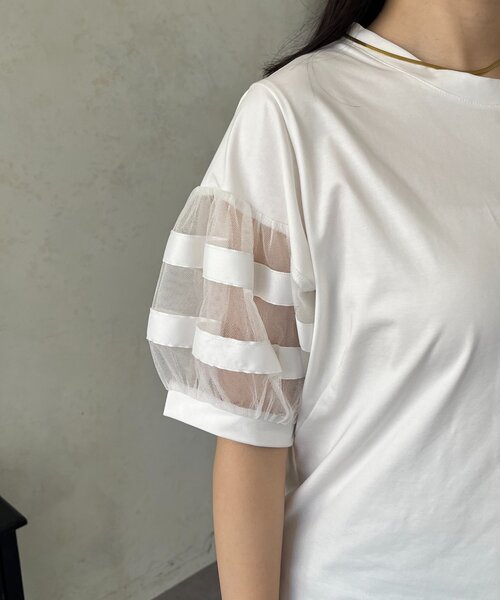 prose verse(プロズヴェール)の「袖ボリュームチュールTシャツ(Tシャツ/カットソー・レディース・ブラック/オフホワイト・MEDIUM/LARGE)」の12枚目の写真
