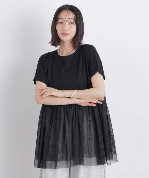 NANO universe(ナノユニバース)の「チュールドッキングカットトップス(Tシャツ/カットソー・レディース・ブラック/ホワイト/モカ・FREE)」の16枚目の写真