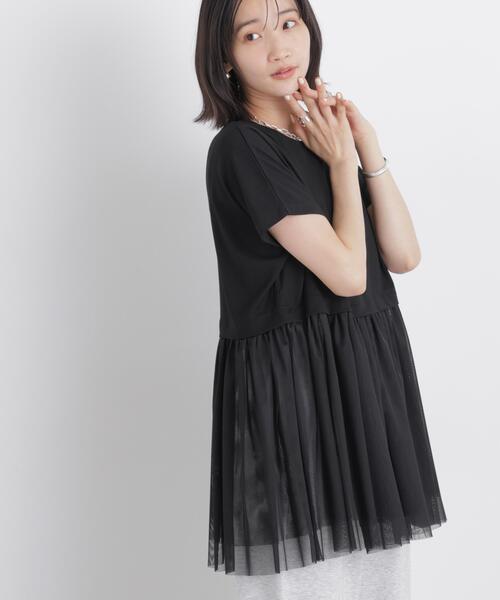 NANO universe(ナノユニバース)の「チュールドッキングカットトップス(Tシャツ/カットソー・レディース・ブラック/ホワイト/モカ・FREE)」の17枚目の写真