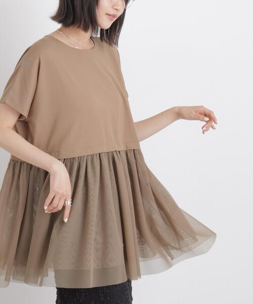 NANO universe(ナノユニバース)の「チュールドッキングカットトップス(Tシャツ/カットソー・レディース・ブラック/ホワイト/モカ・FREE)」の20枚目の写真