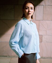 シアーカットジャガードクロップド シャツブラウス