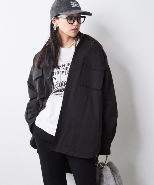 CHIC STYLE（シックスタイル）の「シャツブルゾン＜大きいサイズ有＞シックスタイル（ブルゾン・レディース・ベージュ系/ブラック・LL/L/M/5L/4L/3L）」の2枚目の写真