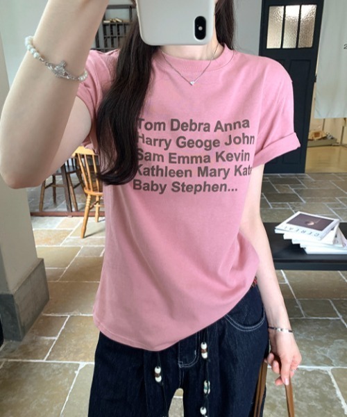 LAC-VERT(ラック・ヴェール)の「カラフル配色ロゴTシャツ(Tシャツ/カットソー・レディース・ブラウン/ピンク・FREE)」の1枚目の写真