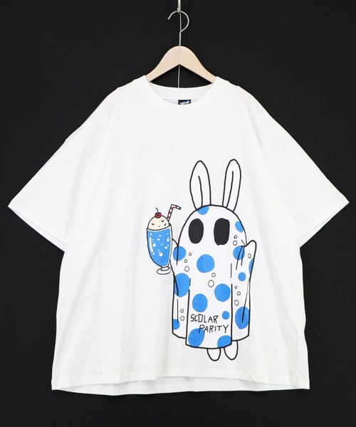 ScoLar Parity(スカラーパリティ)の「362124:クリームソーダおばけウサギ柄Tシャツ(Tシャツ/カットソー・レディース・チャコールグレー/サックスブルー/オフホワイト・M)」の11枚目の写真