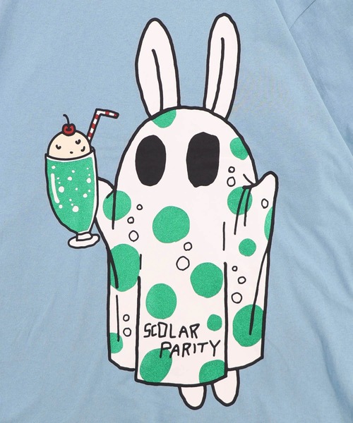 ScoLar Parity(スカラーパリティ)の「362124:クリームソーダおばけウサギ柄Tシャツ(Tシャツ/カットソー・レディース・チャコールグレー/サックスブルー/オフホワイト・M)」の14枚目の写真