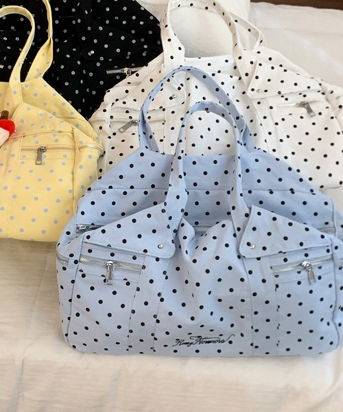 LYEON（リヨン）の「マルチポケットドット柄ボストンバッグ/BIGショルダーバッグ（ショルダーバッグ・レディース・ブラック/ブルー/オフホワイト・FREE）」の12枚目の写真