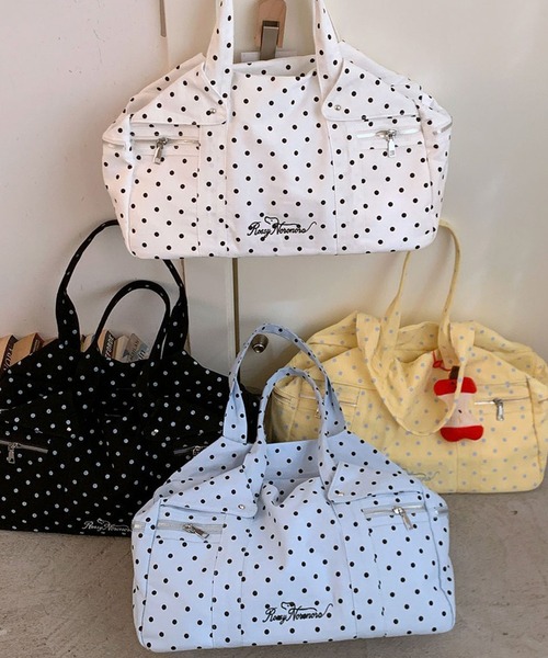 LYEON（リヨン）の「マルチポケットドット柄ボストンバッグ/BIGショルダーバッグ（ショルダーバッグ・レディース・ブラック/ブルー/オフホワイト・FREE）」の8枚目の写真