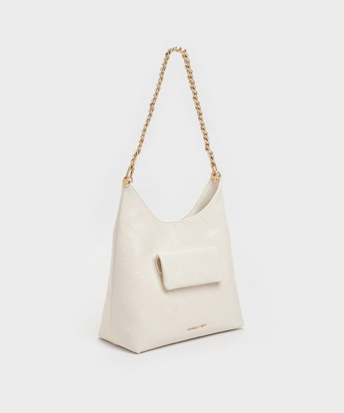 CHARLES & KEITH(チャールズ & キース)の「Duo ドゥオ キルト フロントポケット チェーン ホーボーバッグ(ショルダーバッグ・レディース・ピンク系その他3/クリーム/スミクロ・M)」の21枚目の写真