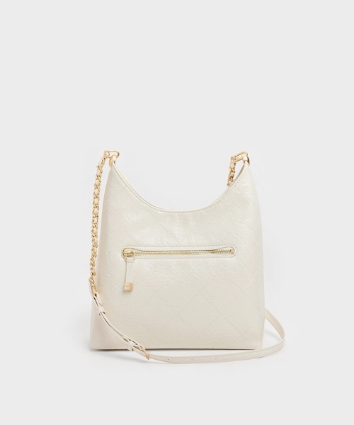 CHARLES & KEITH(チャールズ & キース)の「Duo ドゥオ キルト フロントポケット チェーン ホーボーバッグ(ショルダーバッグ・レディース・ピンク系その他3/クリーム/スミクロ・M)」の22枚目の写真