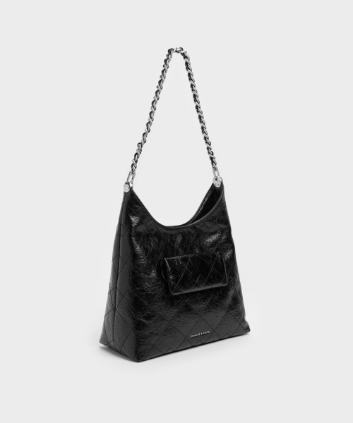 CHARLES & KEITH(チャールズ & キース)の「Duo ドゥオ キルト フロントポケット チェーン ホーボーバッグ(ショルダーバッグ・レディース・ピンク系その他3/クリーム/スミクロ・M)」の17枚目の写真