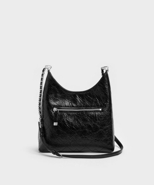 CHARLES & KEITH(チャールズ & キース)の「Duo ドゥオ キルト フロントポケット チェーン ホーボーバッグ(ショルダーバッグ・レディース・ピンク系その他3/クリーム/スミクロ・M)」の18枚目の写真