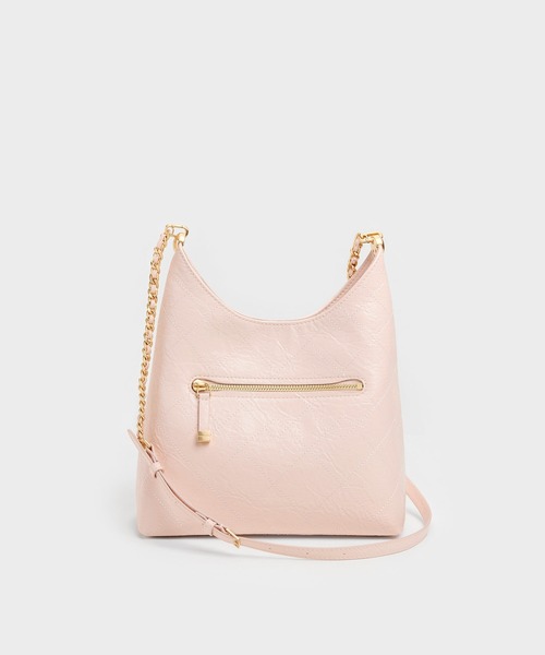 CHARLES & KEITH(チャールズ & キース)の「Duo ドゥオ キルト フロントポケット チェーン ホーボーバッグ(ショルダーバッグ・レディース・ピンク系その他3/クリーム/スミクロ・M)」の7枚目の写真