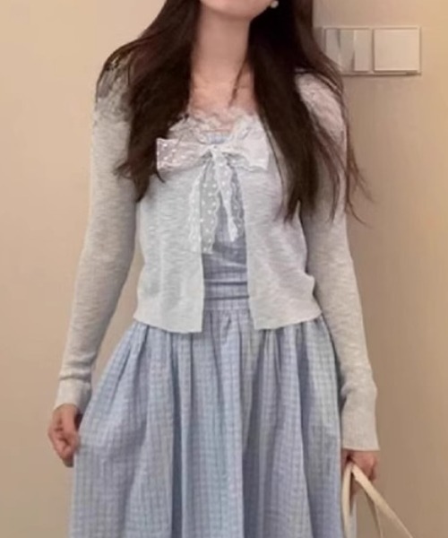 AMAJI(アマジ)の「レーストリム テンセル シアー カーディガン(カーディガン/ボレロ・レディース・ライトブルー/ライトピンク/ホワイト/ベージュ・FREE)」の5枚目の写真