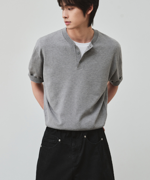 Cloud Touch Henley Neck Half-sleeve [Meringue Grey]