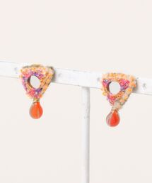 【macree】ミラー刺繍とガラスビーズの小さな三角ピアス
