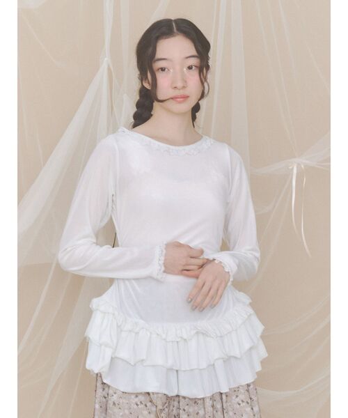 merry jenny（メリージェニー）の「ベロアペプラムティアードトップス（Tシャツ/カットソー・レディース・オフホワイト・FREE）」の8枚目の写真