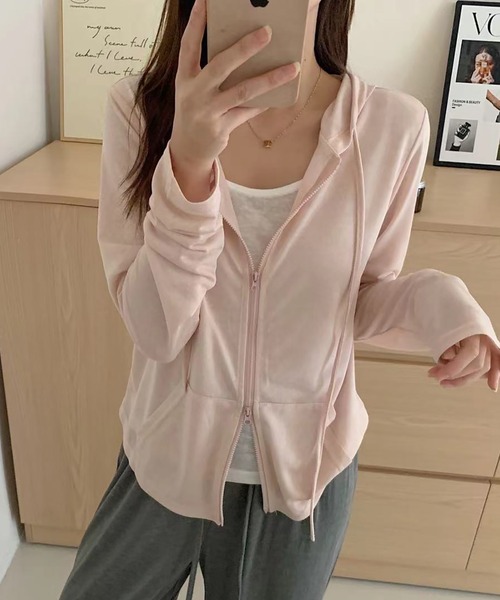 Girly Doll(ガーリードール)の「フェイクレイヤードフード付き長袖Tシャツ(その他アウター・レディース・ピンク/ホワイト/グレー・FREE)」の3枚目の写真