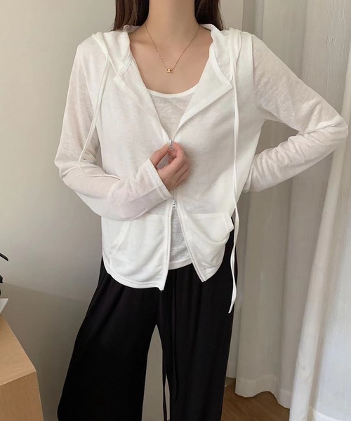 Girly Doll(ガーリードール)の「フェイクレイヤードフード付き長袖Tシャツ(その他アウター・レディース・ピンク/ホワイト/グレー・FREE)」の14枚目の写真