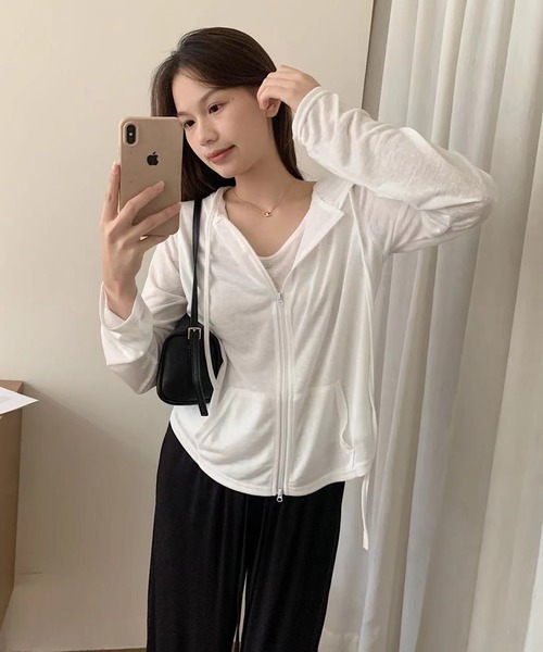 Girly Doll(ガーリードール)の「フェイクレイヤードフード付き長袖Tシャツ(その他アウター・レディース・ピンク/ホワイト/グレー・FREE)」の16枚目の写真