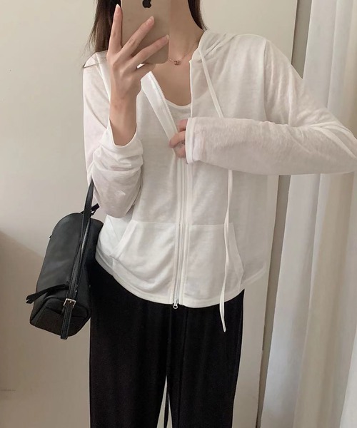 Girly Doll(ガーリードール)の「フェイクレイヤードフード付き長袖Tシャツ(その他アウター・レディース・ピンク/ホワイト/グレー・FREE)」の9枚目の写真