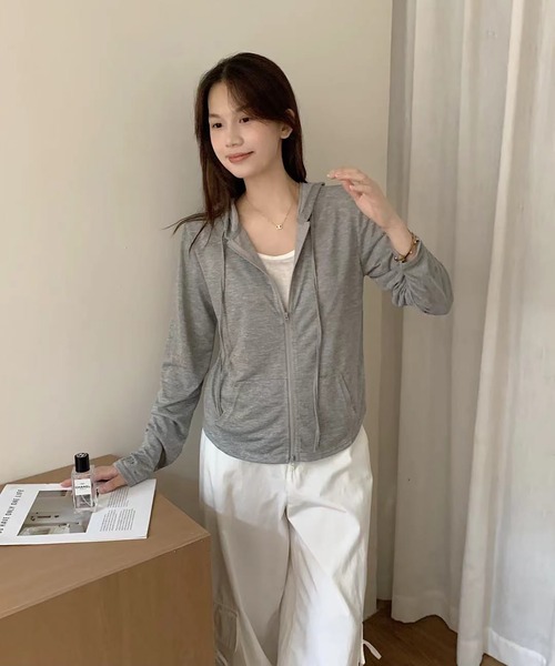 Girly Doll(ガーリードール)の「フェイクレイヤードフード付き長袖Tシャツ(その他アウター・レディース・ピンク/ホワイト/グレー・FREE)」の11枚目の写真