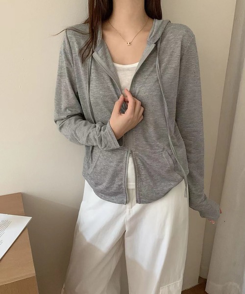 Girly Doll(ガーリードール)の「フェイクレイヤードフード付き長袖Tシャツ(その他アウター・レディース・ピンク/ホワイト/グレー・FREE)」の13枚目の写真