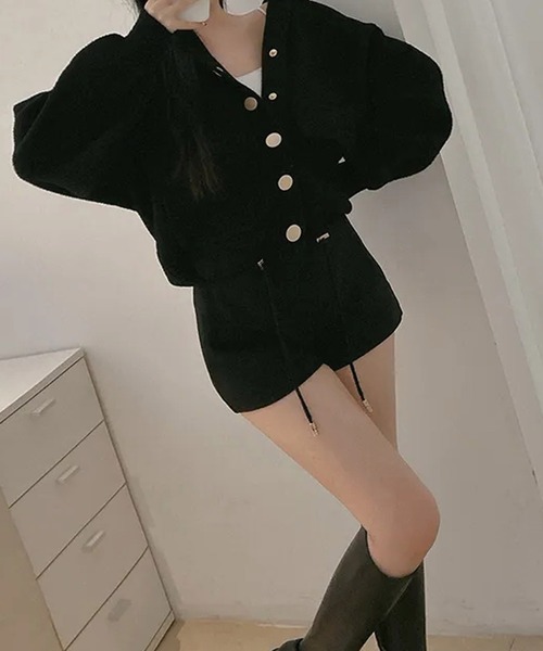 Girly Doll（ガーリードール）の「フード付きニットアウター（カーディガン/ボレロ・レディース・オフホワイト/ブラック・FREE）」の6枚目の写真