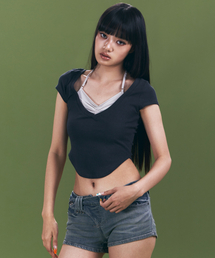 Zeline Layered Short Sleeve Top (Charcoal)