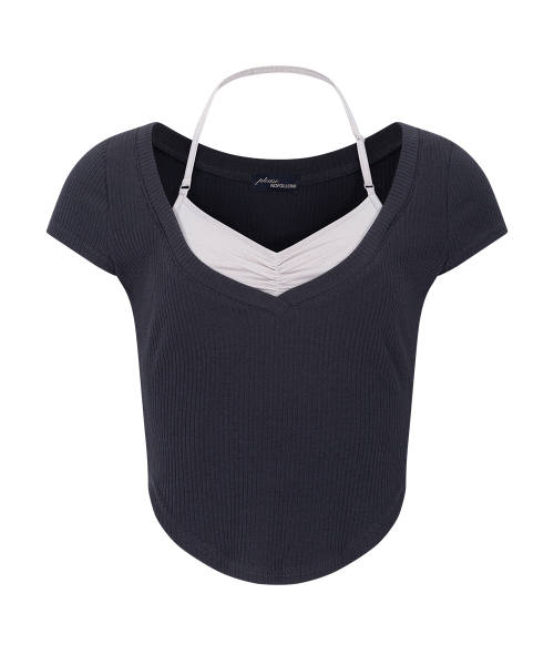 PLEASENOFOLLOW(プリーズノーフォロー)の「Zeline Layered Short Sleeve Top (Charcoal)(Tシャツ/カットソー・レディース・その他・FREE)」の2枚目の写真