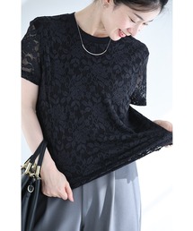 ストレスフリー。よく伸び総レースTシャツトップス
