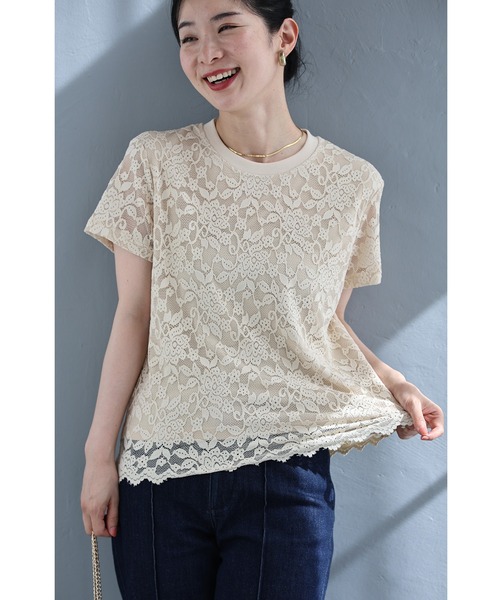 cawaii(カワイイ)の「ストレスフリー。よく伸び総レースTシャツトップス(Tシャツ/カットソー・レディース・ブラック/ベージュ・FREE)」の4枚目の写真
